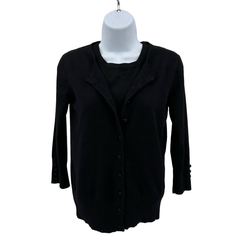 Grace Elements Black Tank & Sweater Lot WMNS Small 3/4 Sleeve Button Up Rayon - Picture 13 of 16